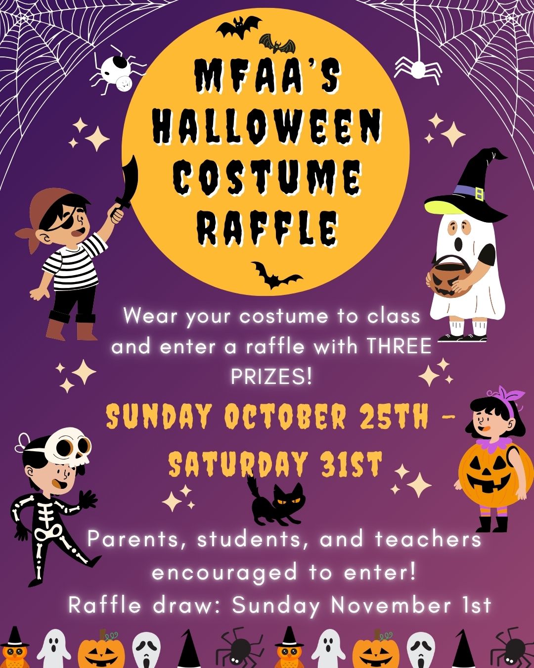 purple and yellow illustration halloween kids party instagram post